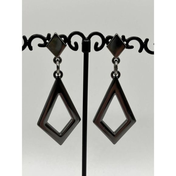 Geometric Drop Steel Gray Metal Earrings! - Picture 2 of 8